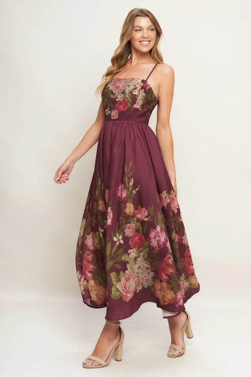 SECRET GARDEN ROMANCE BURGUNDY MAXI DRESS