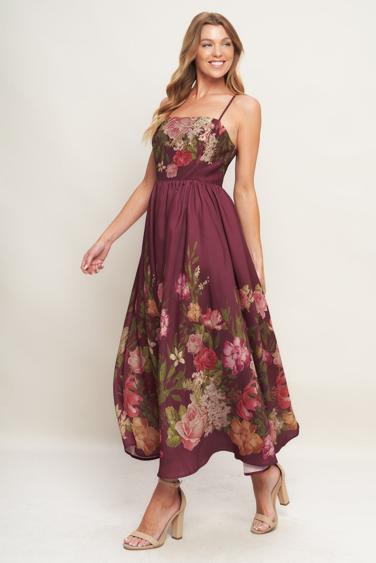 burgundy and pink dress Lady Black Tie - Secret Garden Romance Burgundy Maxi Dress
