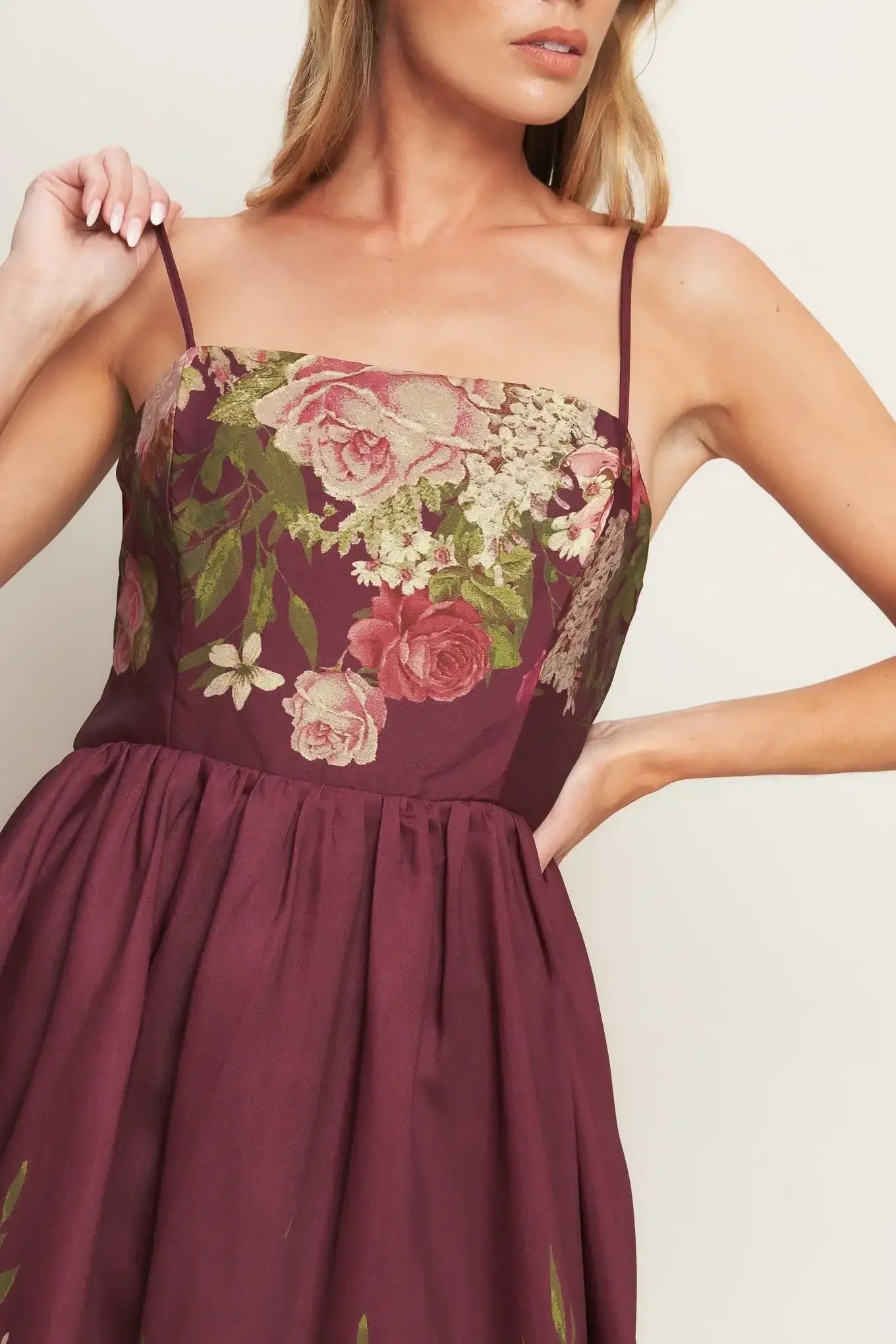 SECRET GARDEN ROMANCE BURGUNDY MAXI DRESS