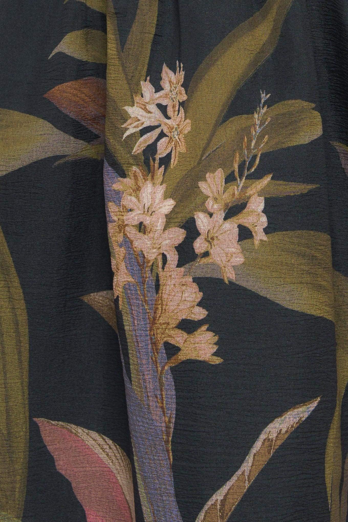 FOLIAGE WHISPER BLACK MIDI DRESS