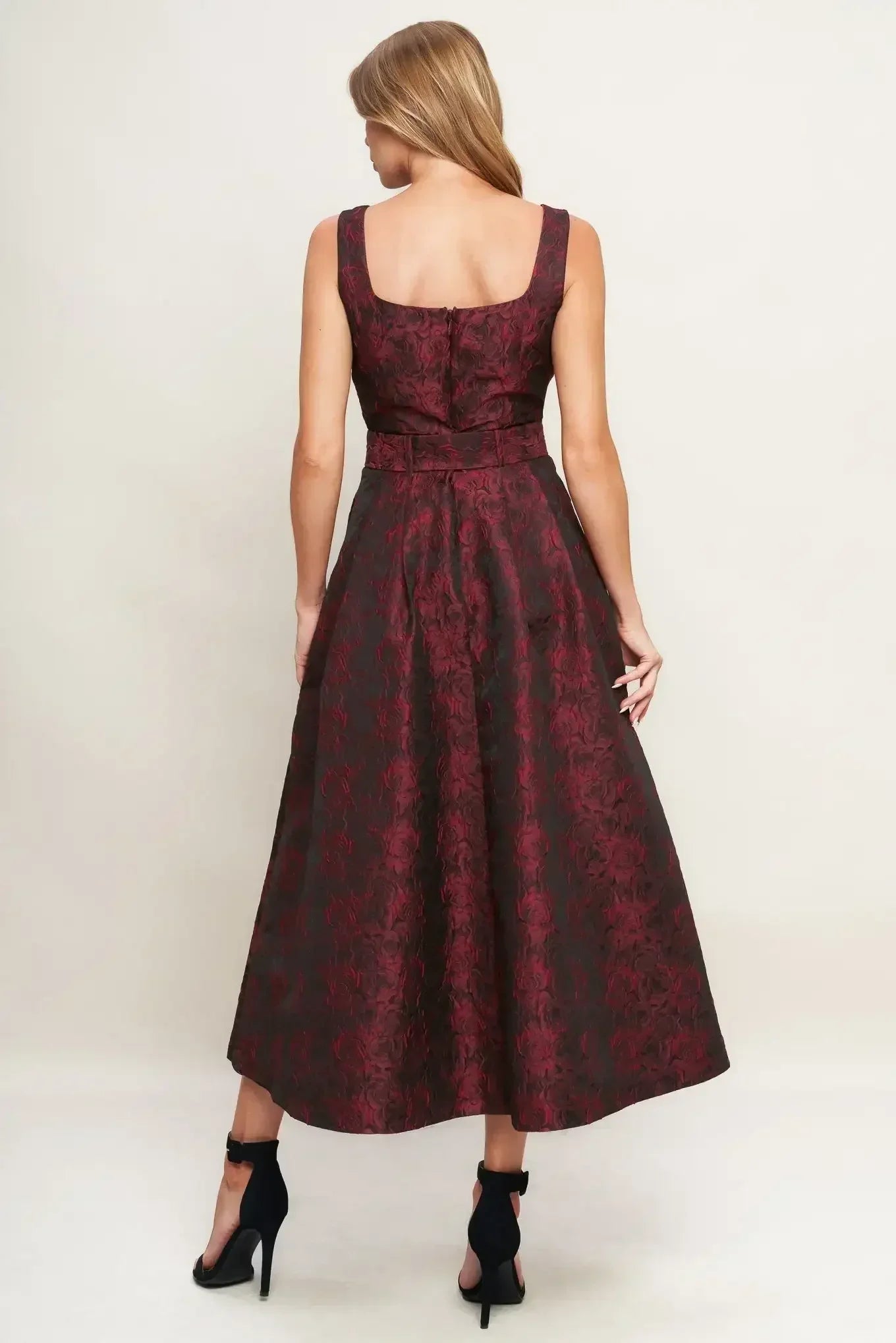 IMPERIAL ALLURE BLACK & RED JACQUARD MIDI DRESS - FINAL SALE