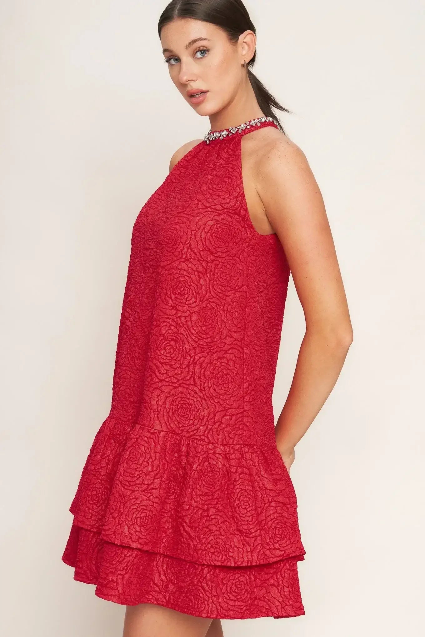 Red lace dress