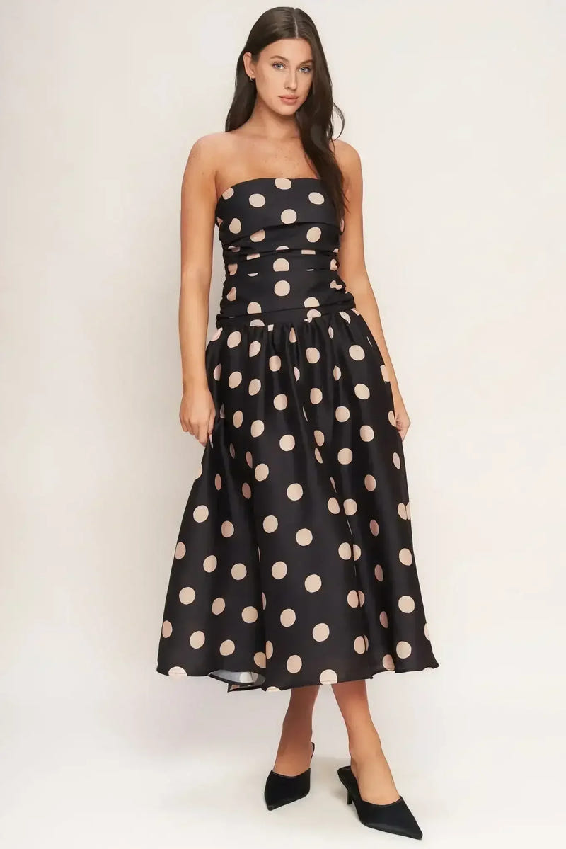 SPOTLIGHT HOUR POLKA DOT MIDI DRESS
