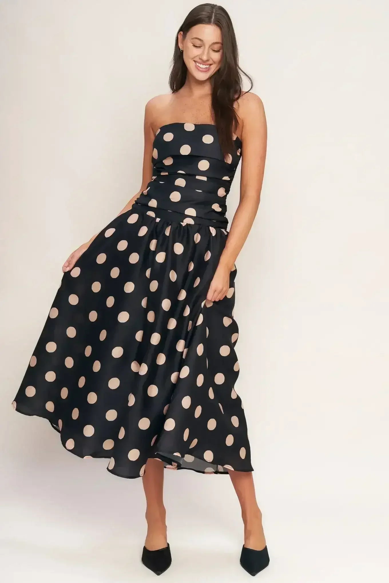 SPOTLIGHT HOUR POLKA DOT MIDI DRESS