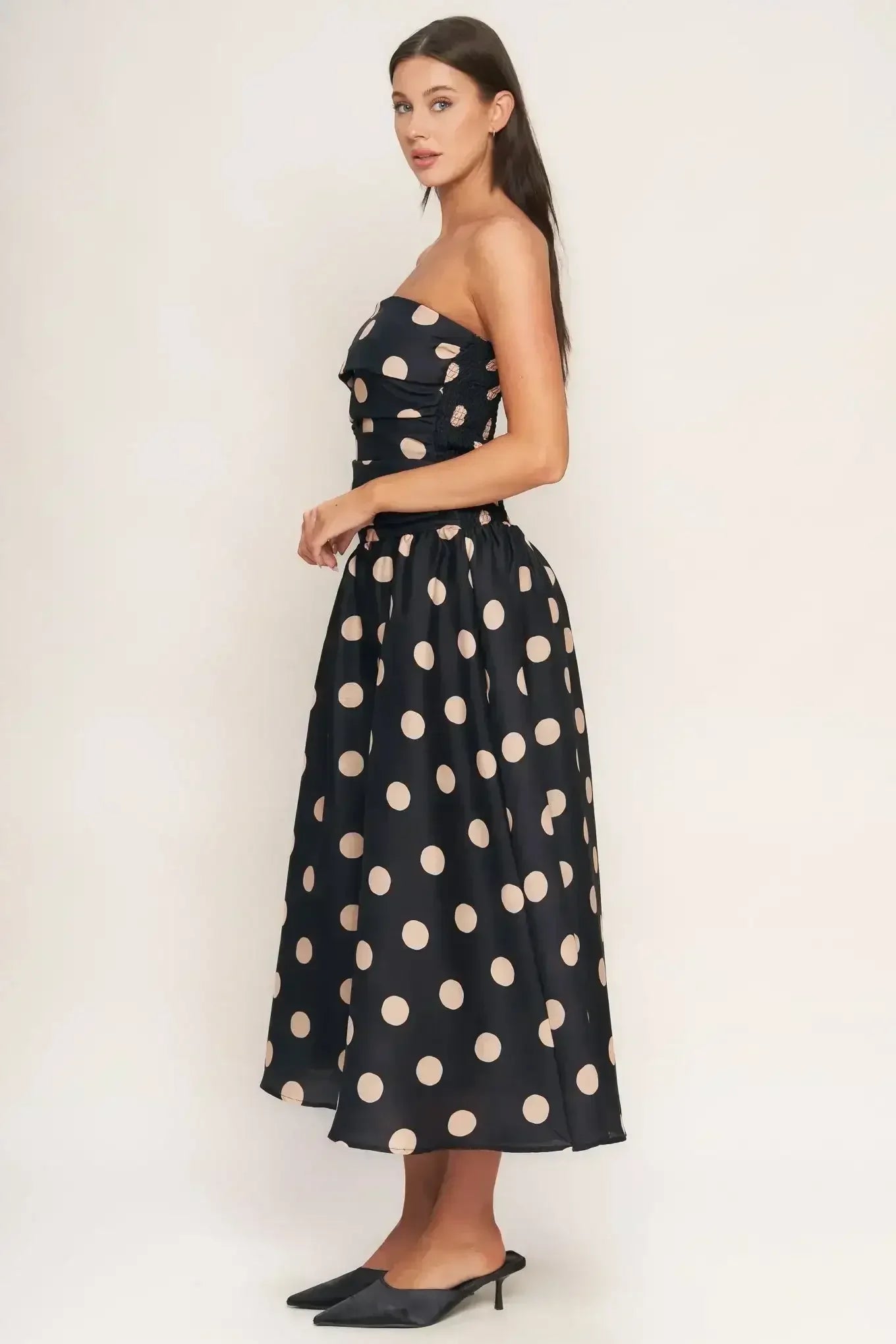 SPOTLIGHT HOUR POLKA DOT MIDI DRESS