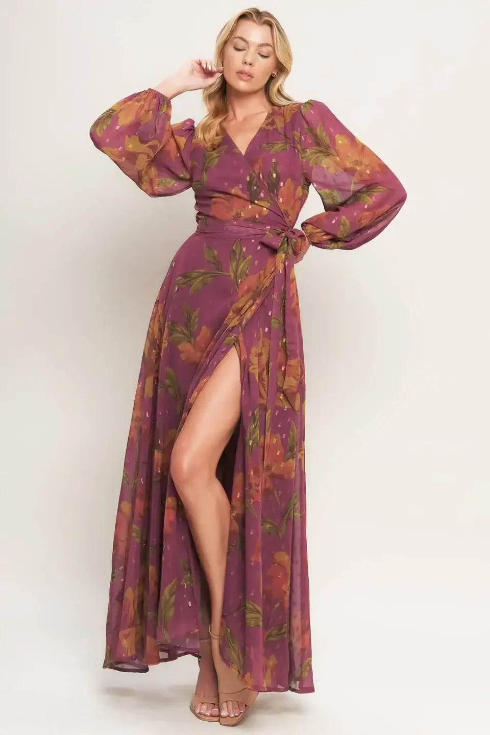 EMBER GARDEN DARK MAUVE FLORAL MAXI DRESS