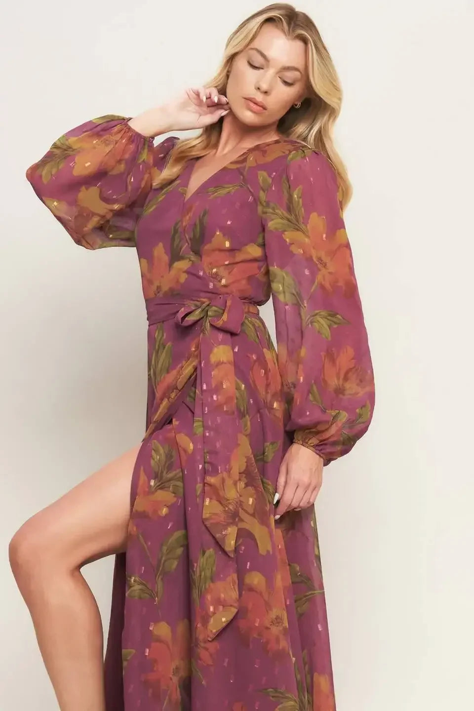 EMBER GARDEN DARK MAUVE FLORAL MAXI DRESS