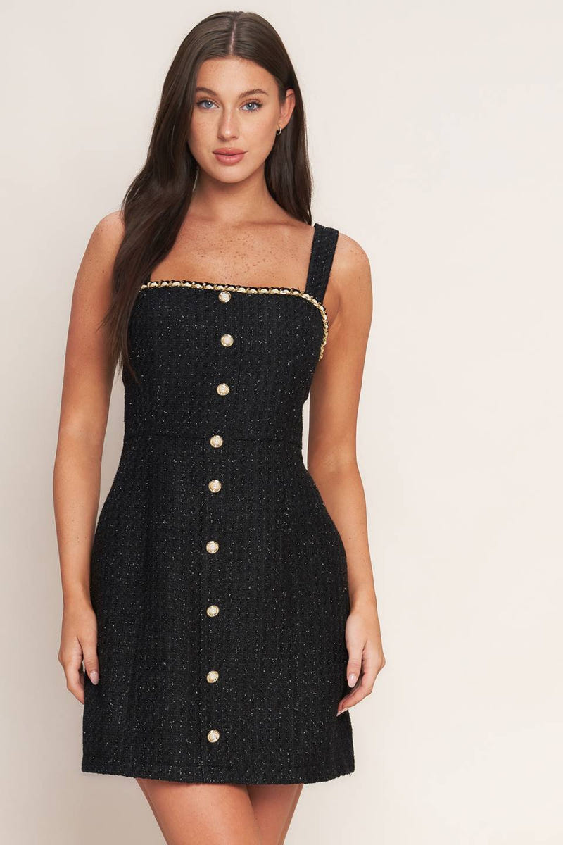 Size Small, MONACO HOUR BLACK TWEED MINI DRESS- FINAL SALE