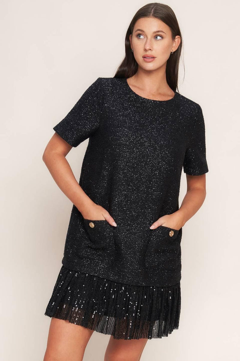 SPARK AFFAIR BLACK TWEED MINI DRESS