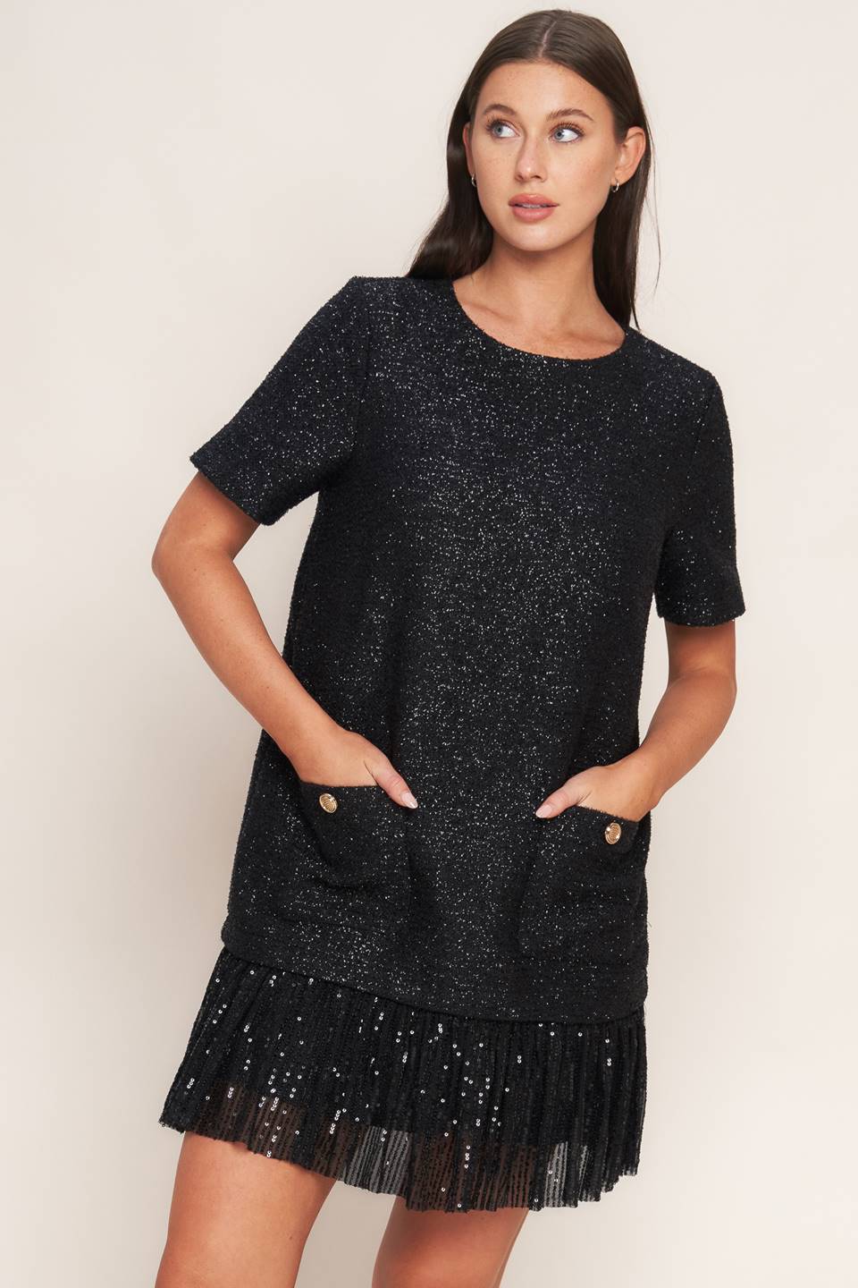 SPARK AFFAIR BLACK TWEED MINI DRESS