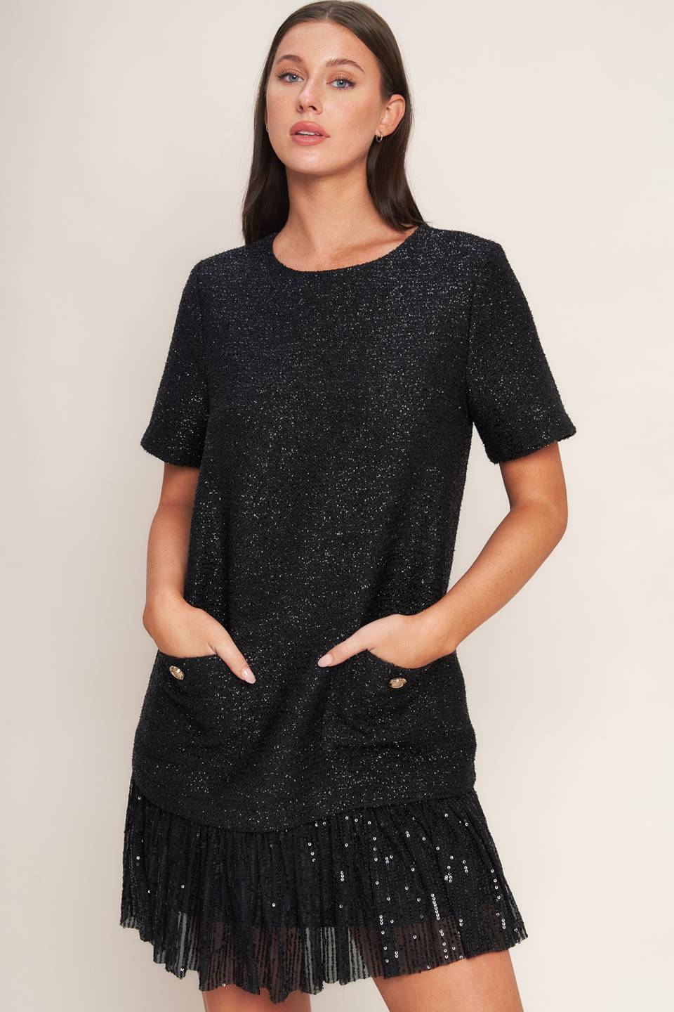 SPARK AFFAIR BLACK TWEED MINI DRESS