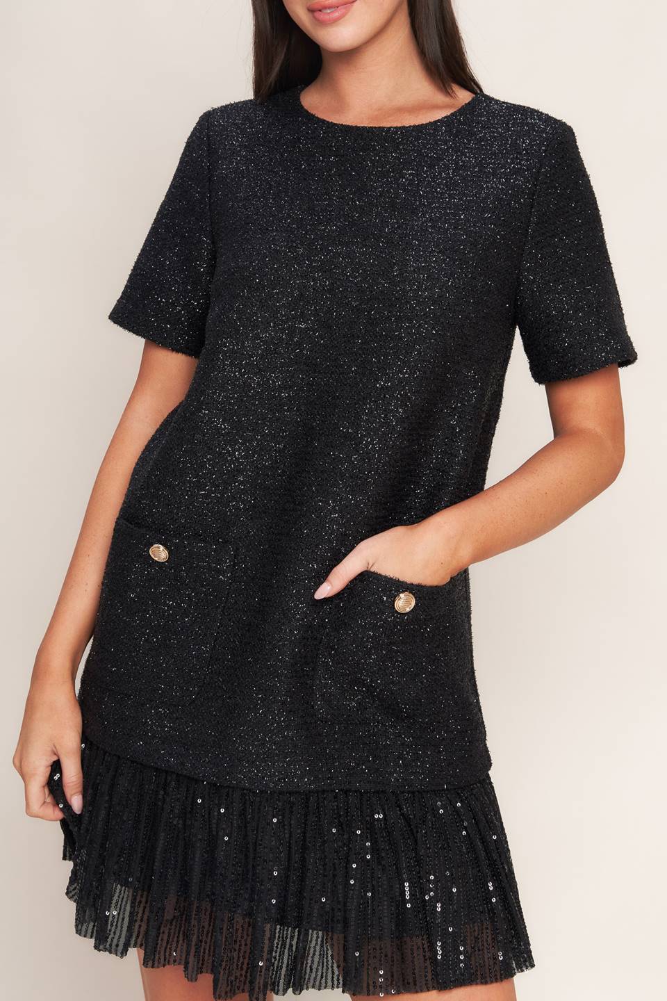 SPARK AFFAIR BLACK TWEED MINI DRESS