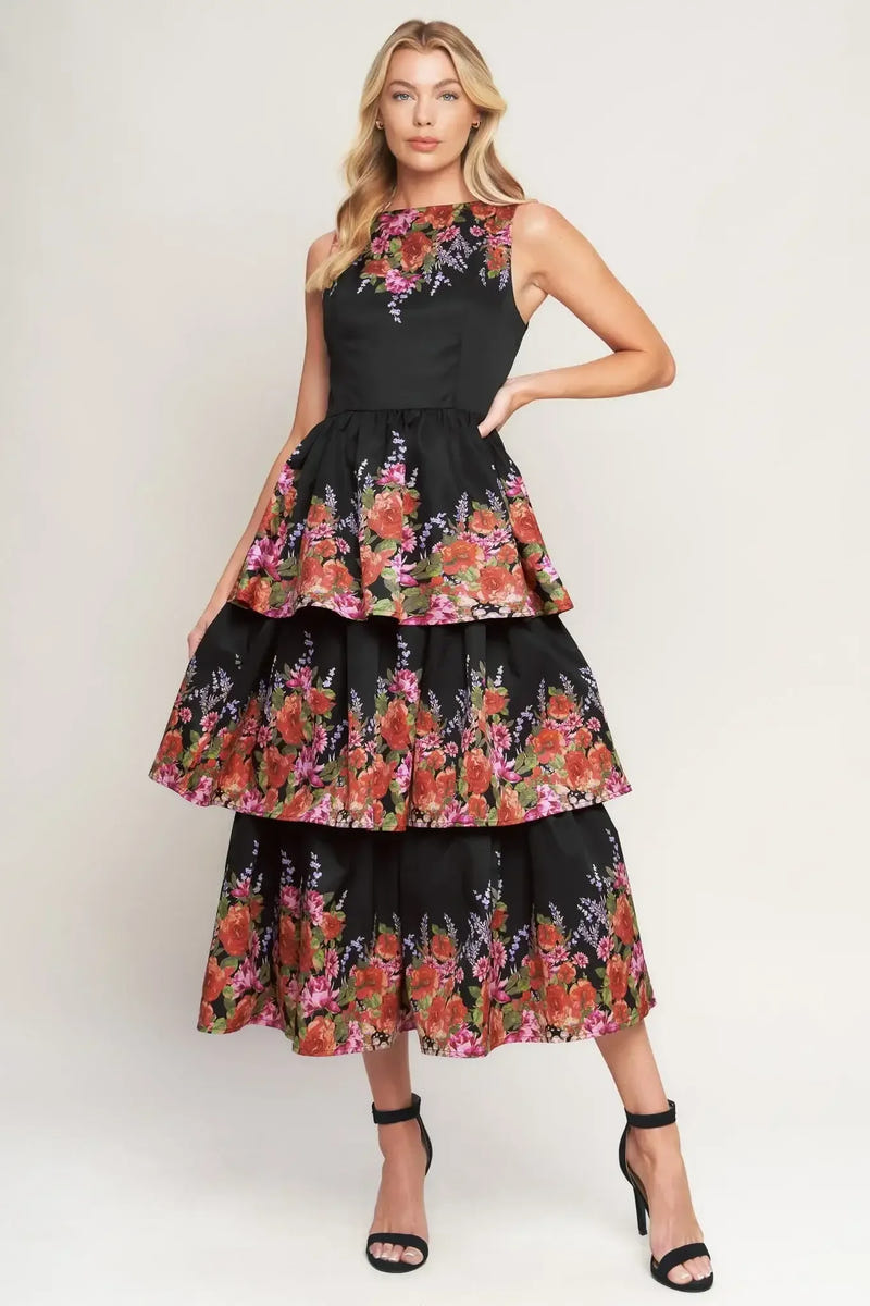 THE BOTANICAL BALL BLACK MIDI DRESS