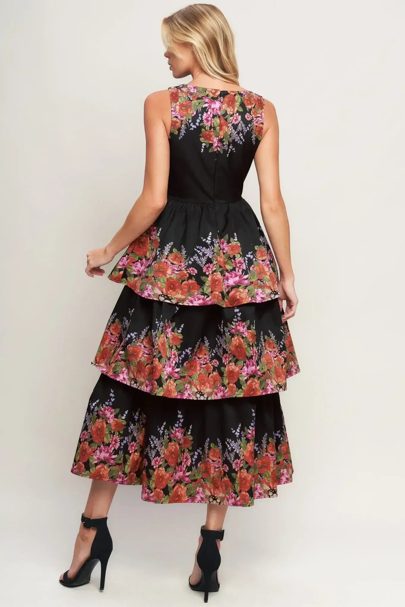 Black floral tiered dress