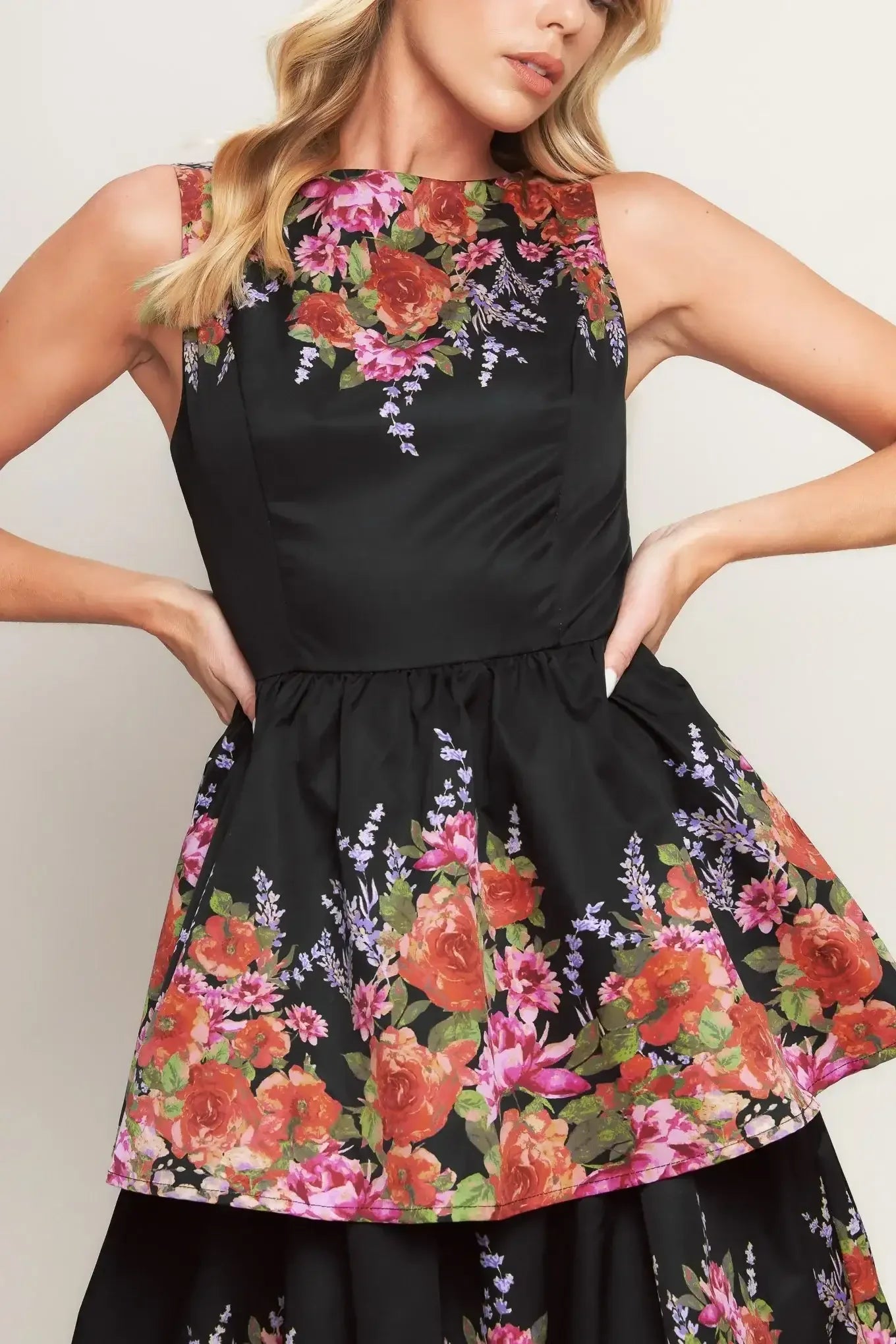 Black floral tiered dress