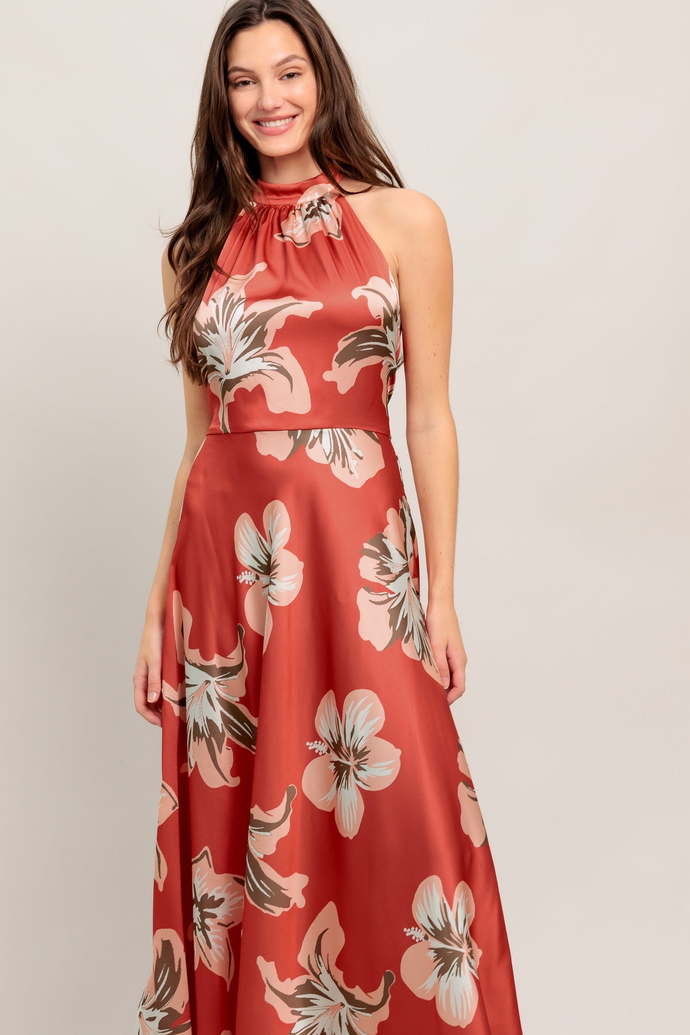 CAN’T LOOK AWAY CORAL RED MIDI DRESS