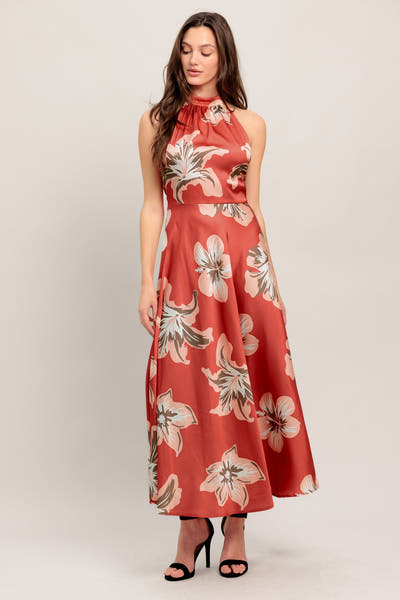 CAN’T LOOK AWAY CORAL RED MIDI DRESS