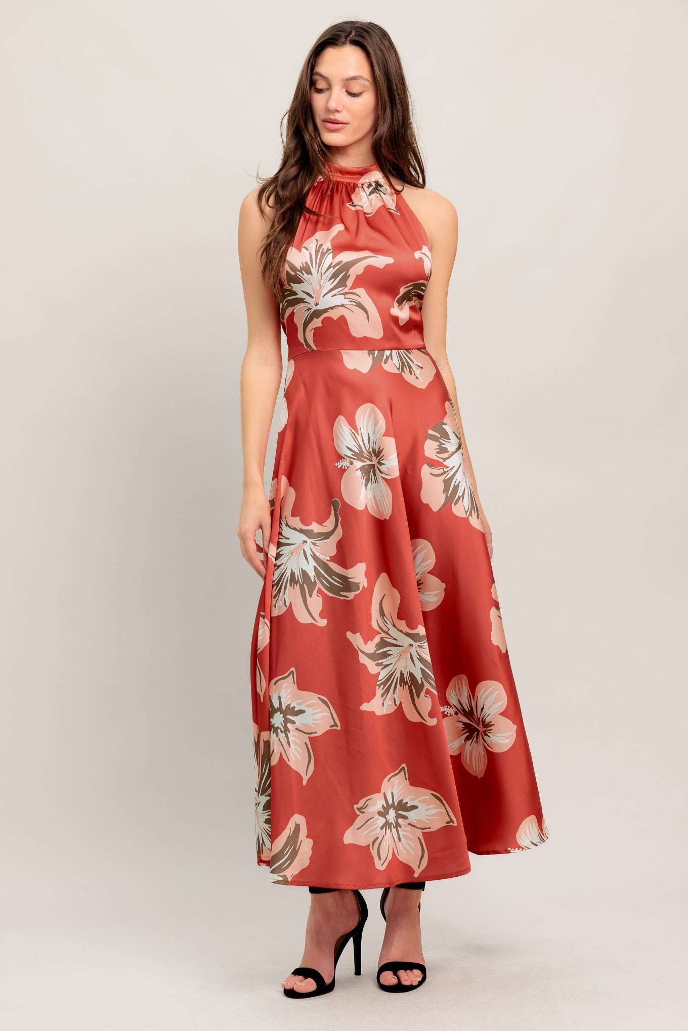 CAN’T LOOK AWAY CORAL RED MIDI DRESS