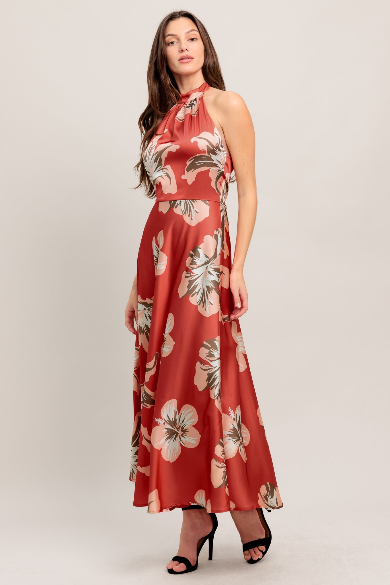 CAN’T LOOK AWAY CORAL RED MIDI DRESS