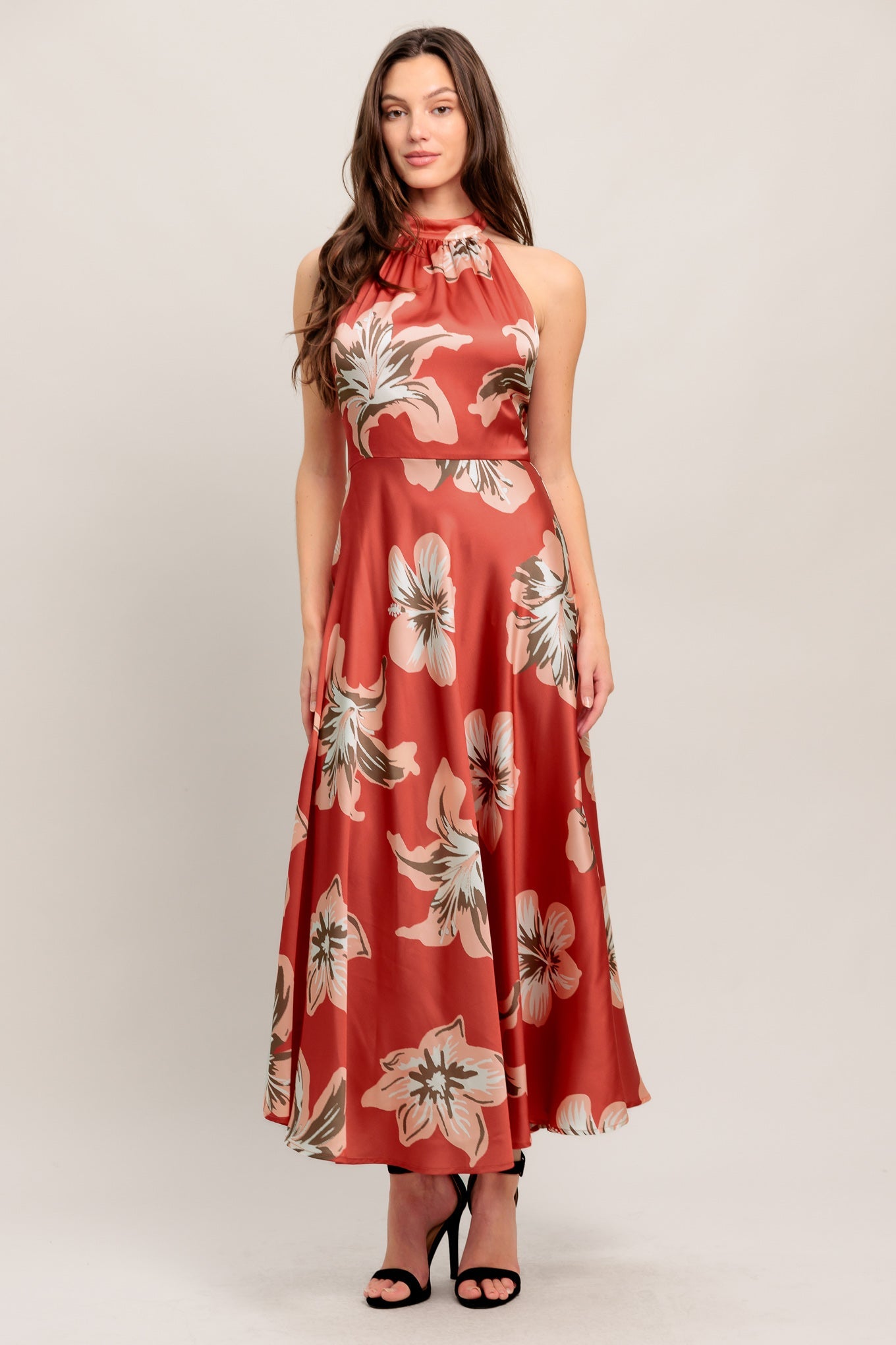 CAN’T LOOK AWAY CORAL RED MIDI DRESS