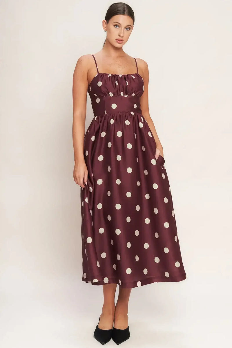 POLKA DOT CHIC BURGUNDY MIDI DRESS
