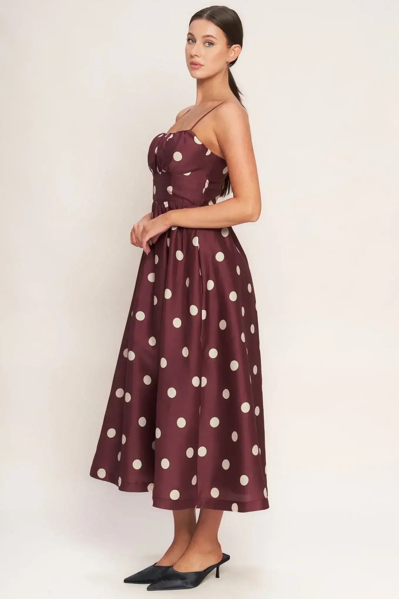 POLKA DOT CHIC BURGUNDY MIDI DRESS