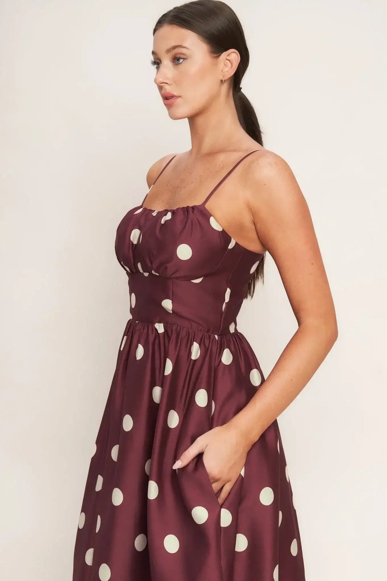 POLKA DOT CHIC BURGUNDY MIDI DRESS
