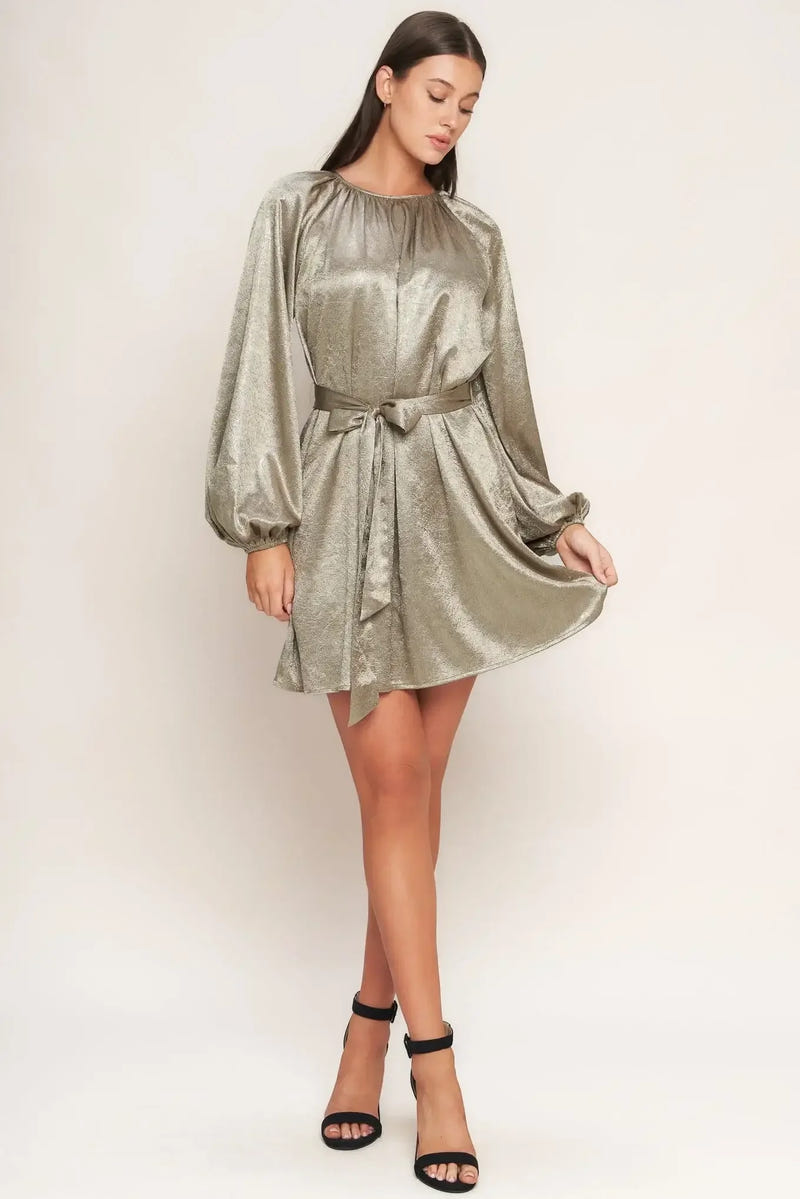 MOONRISE HAZE FOILED LONG SLEEVE MINI DRESS