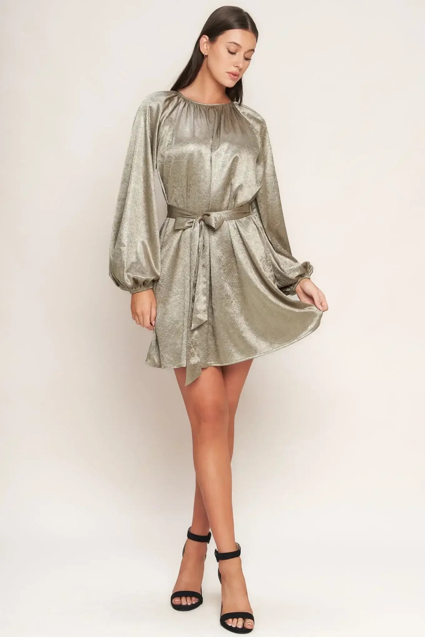 Metallic silver dress with long sleeves