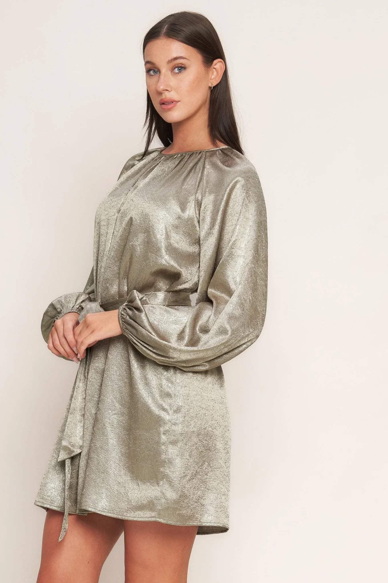 Metallic silver dress with long sleeves