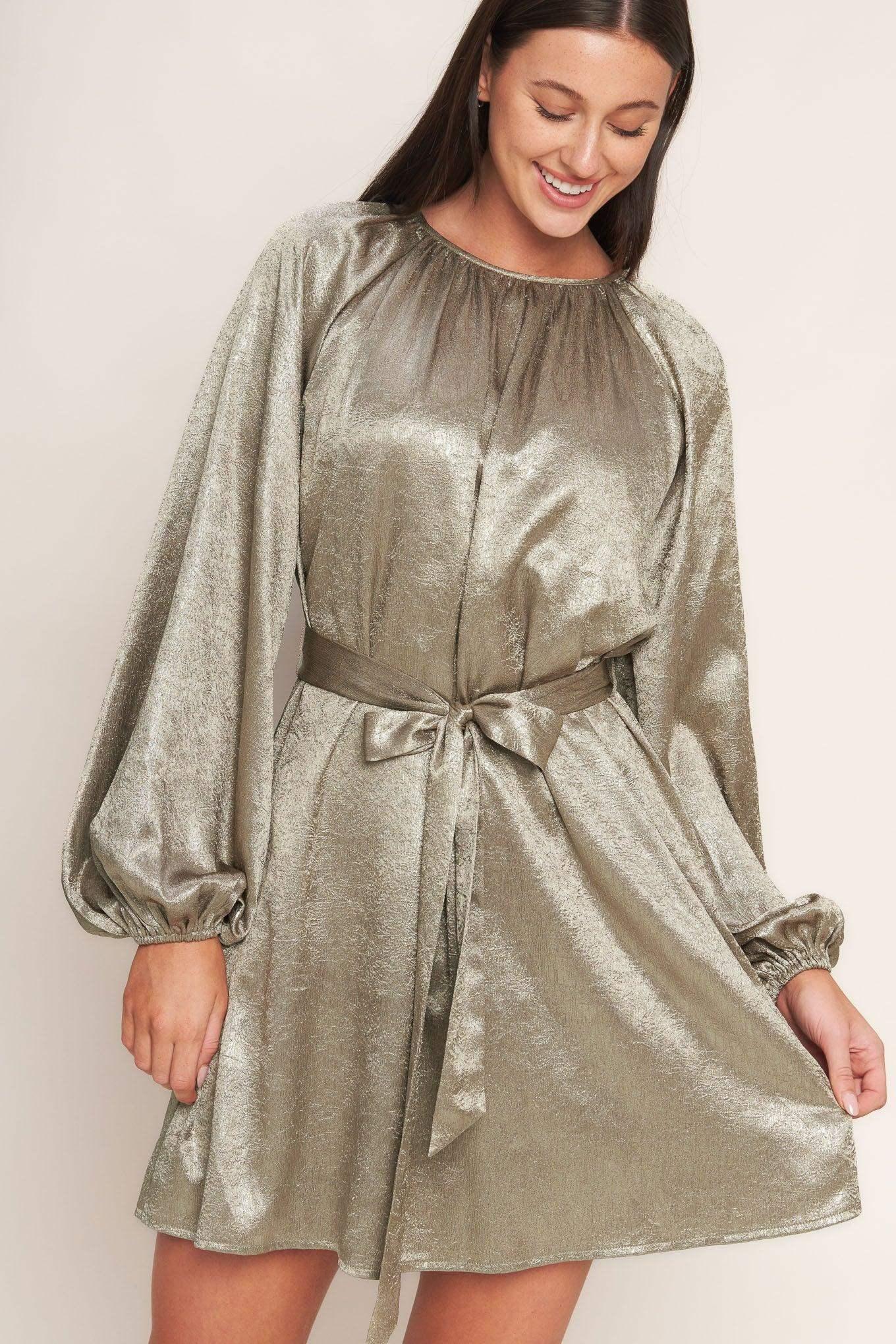 Metallic silver dress with long sleeves