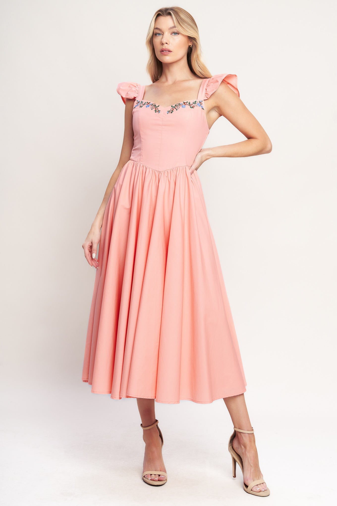 Lady Black Tie - Heartland Sunset Midi Dress - Pink - Size M Lady Black Tie - Heartland Sunset Midi Dress - Pink - Size M