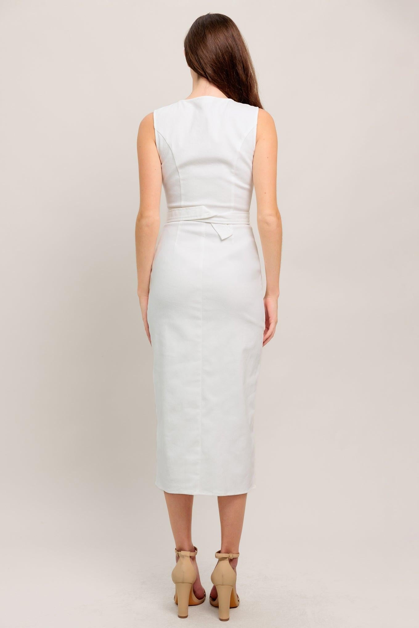 white romantic dress midi Lady Black Tie - Real Romance White Denim Midi Dress