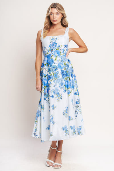 CLASSIC BLOOM BLUE FLORAL MIDI DRESS - FINAL SALE