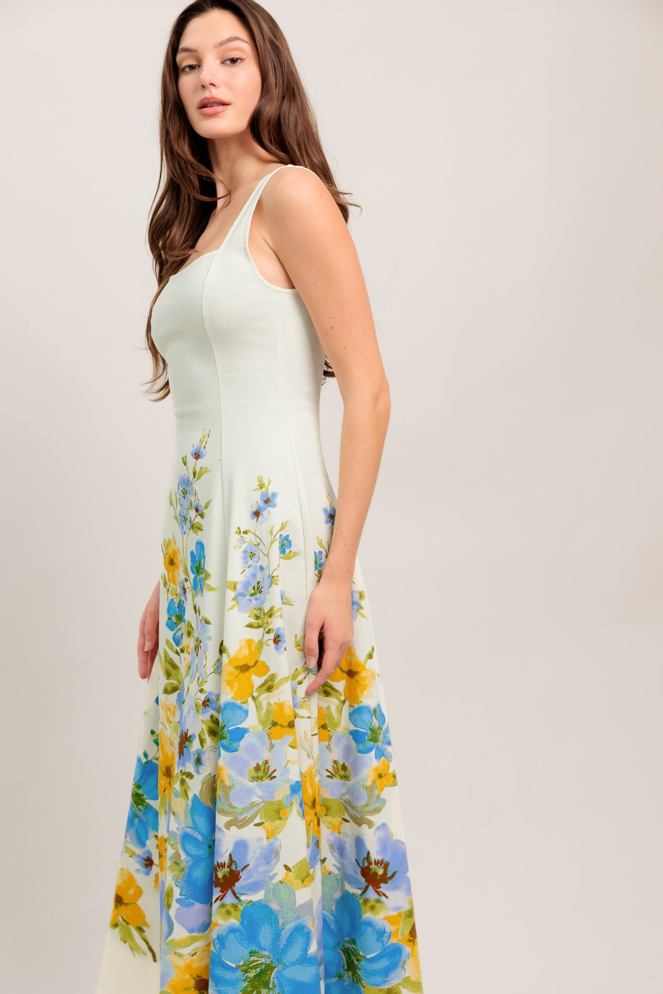 coast floral midi dress Listicle Women's Colorful On The Coast Smocked Floral Midi Dress in Orange