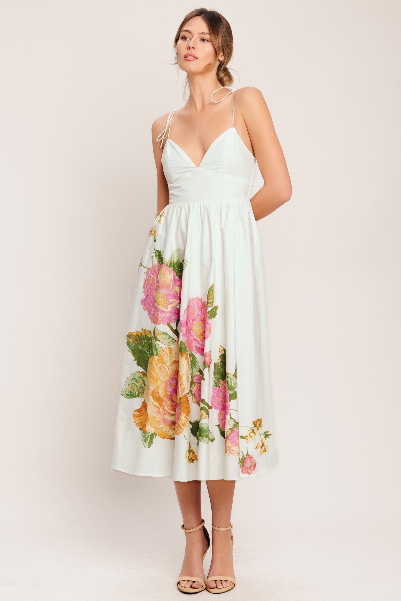 POETIC BLOOM IVORY FLORAL MIDI DRESS - IVORY / S POETIC BLOOM IVORY FLORAL MIDI DRESS - IVORY / S