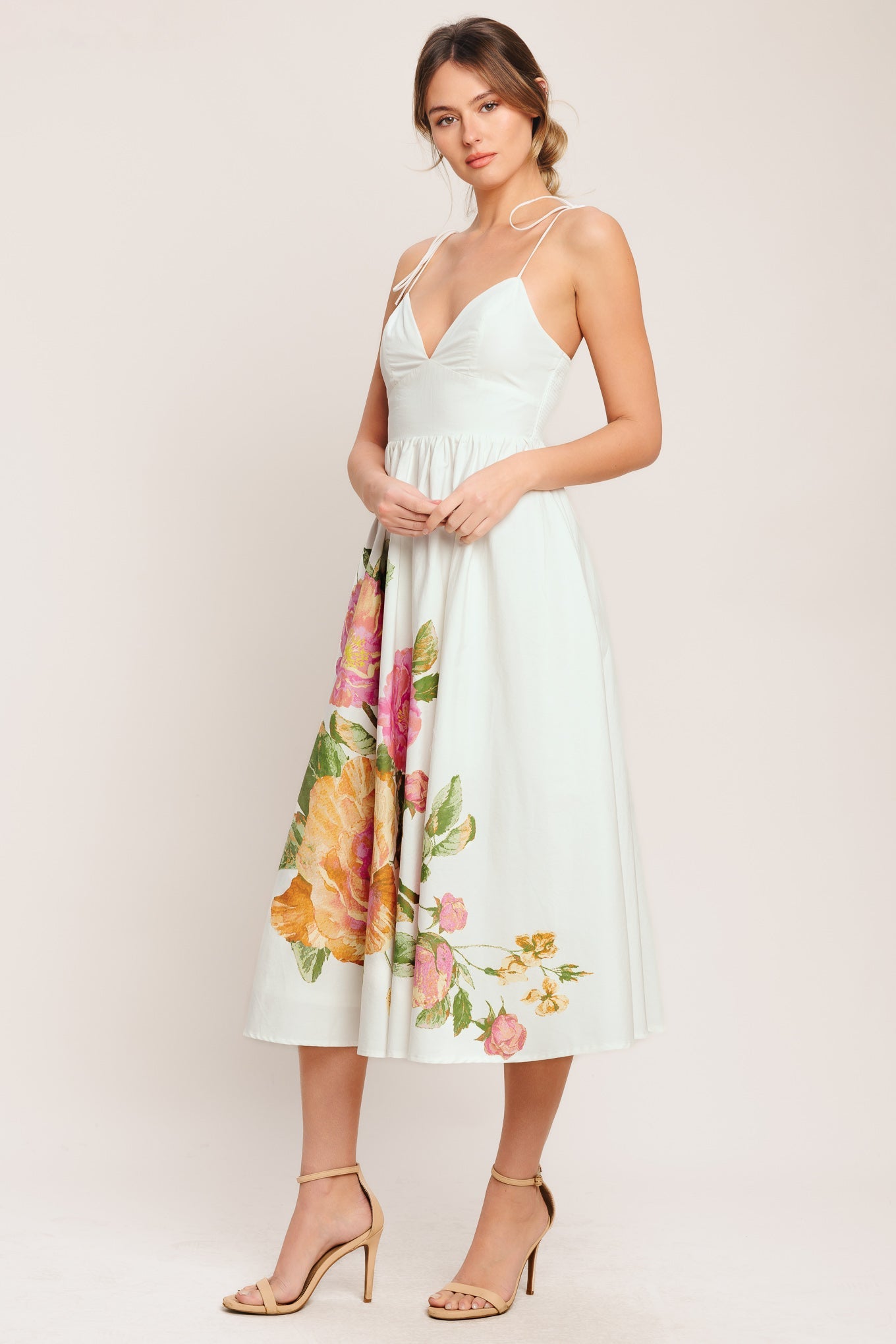 Lady Black Tie - Poetic Bloom Ivory Floral Midi Dress - Size M Lady Black Tie - Poetic Bloom Ivory Floral Midi Dress - Size M