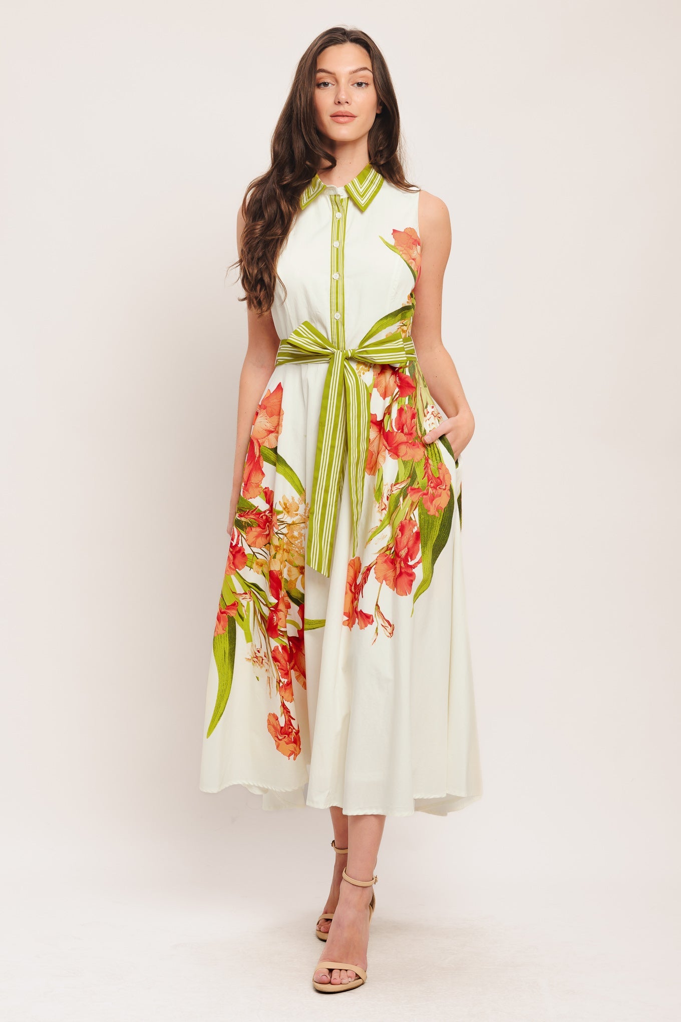SPRING HEIRLOOM FLORAL PRINT MIDI DRESS