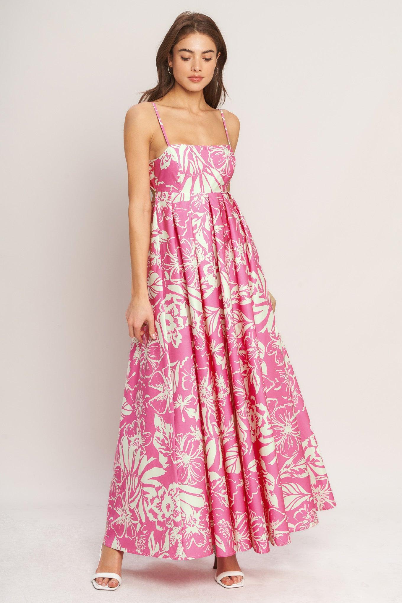 SUMMER HEAT FLORAL PINK MAXI DRESS