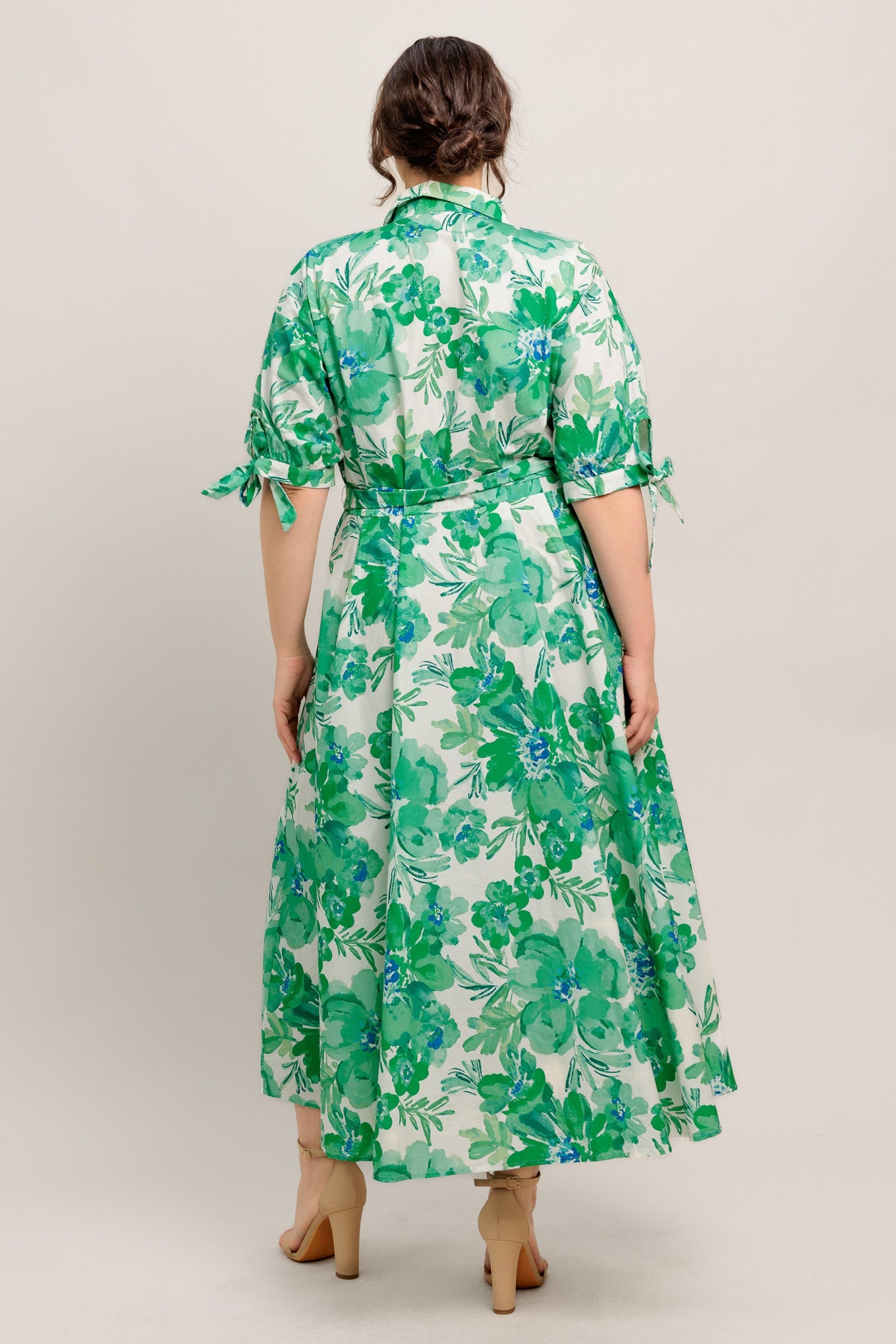 SIMPLY IN BLOOM GREEN FLORAL MIDI SHIRT DRESS