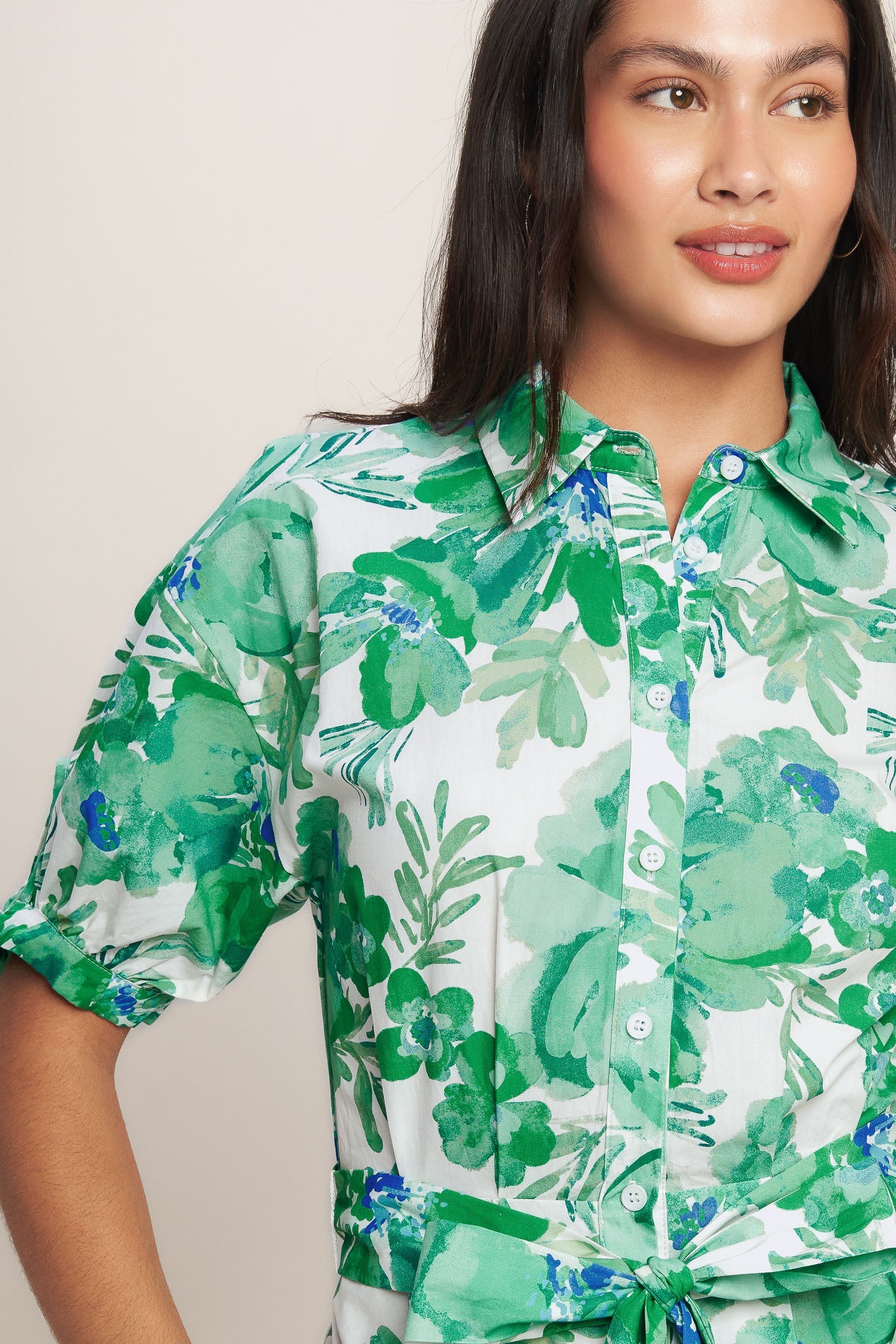 shirt floral dress Blue Floral Print Cotton Shirt Dress - Midi Dresses