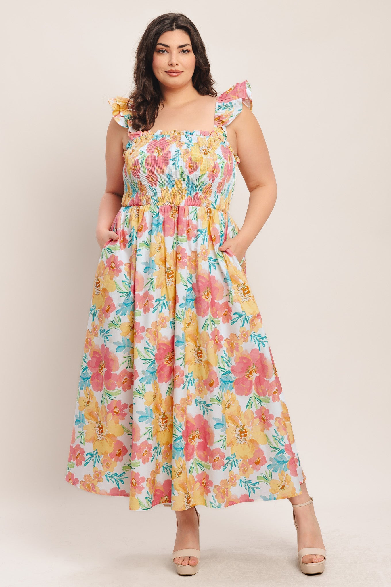 SOFT SUNSHINE FLORAL MIDI DRESS | Lady Black Tie
