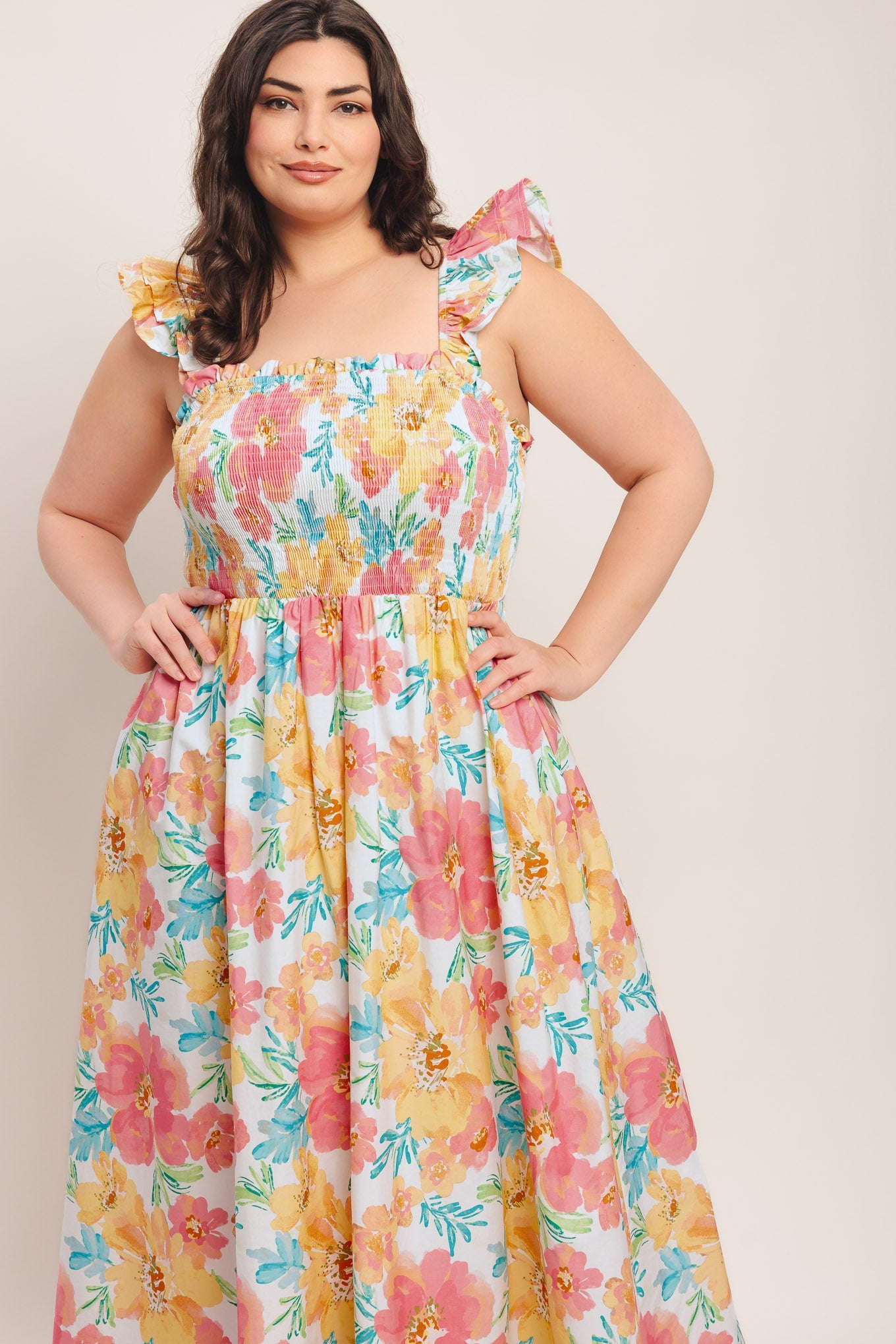 SOFT SUNSHINE FLORAL MIDI DRESS | Lady Black Tie