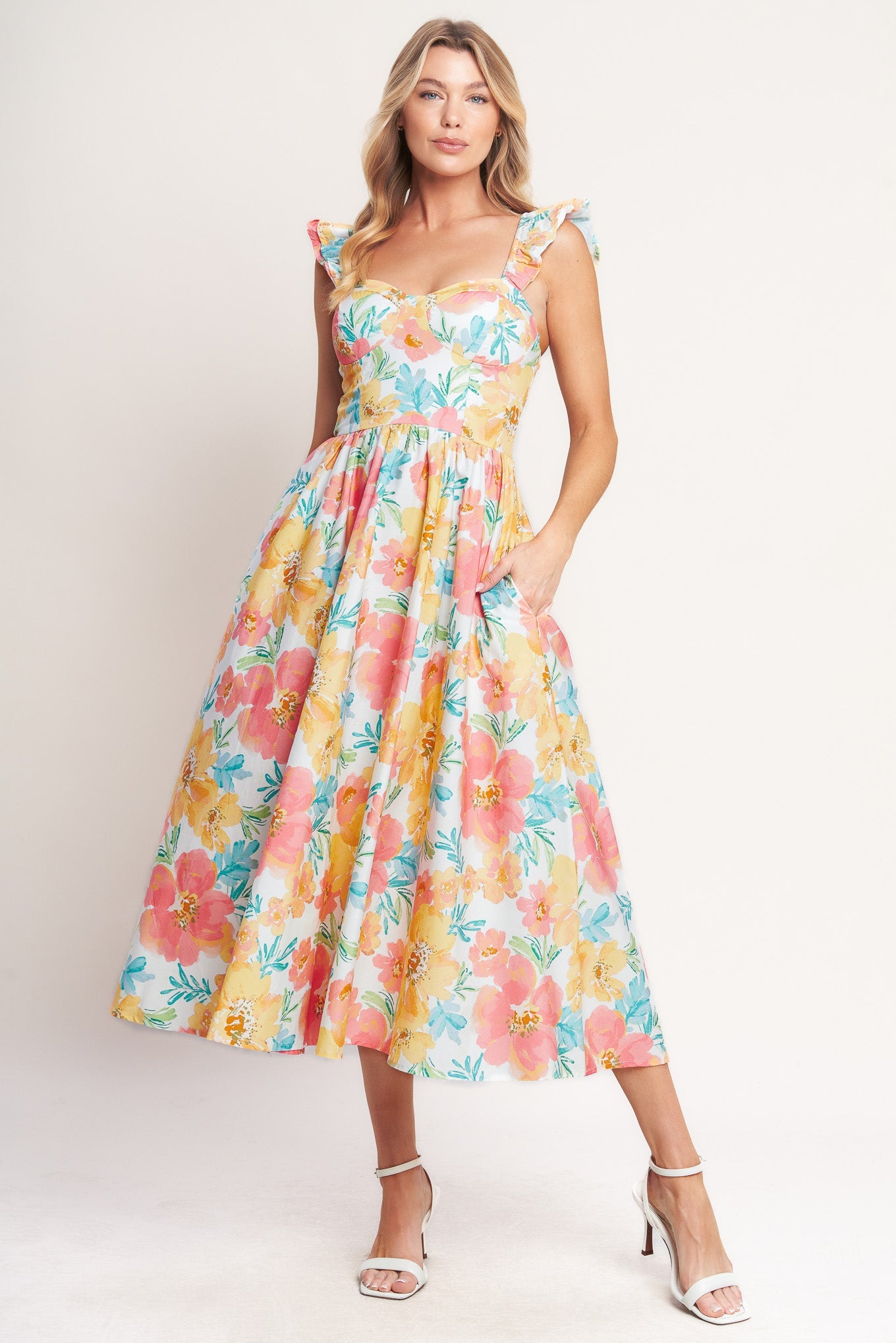 SOFT SUNSHINE FLORAL MIDI DRESS | Lady Black Tie