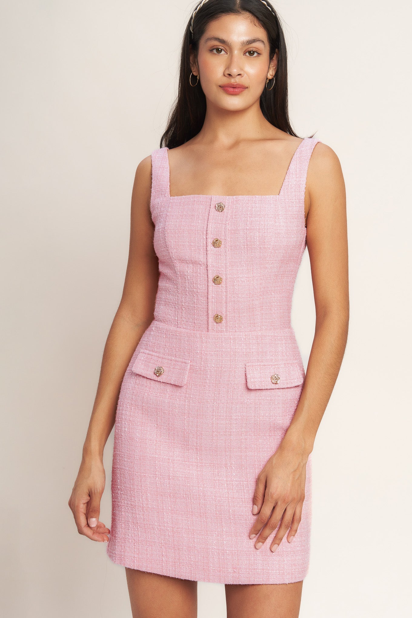 ON MY WAY PINK TWEED MINI DRESS