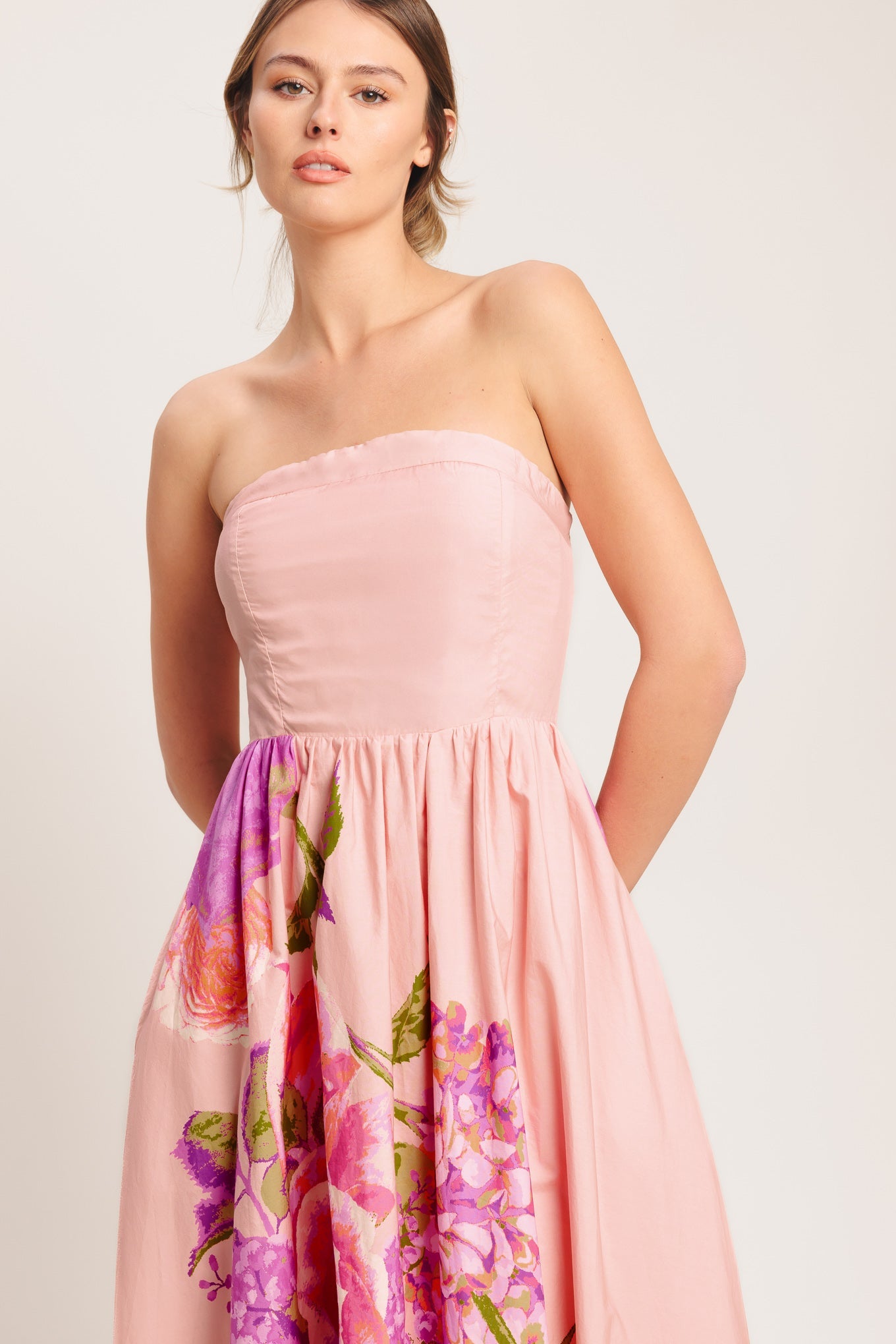 light pink dress with roses Women's Aimee Rose Pink Floral Bustier Maxi Dress | Color: Light Pink | Size: L