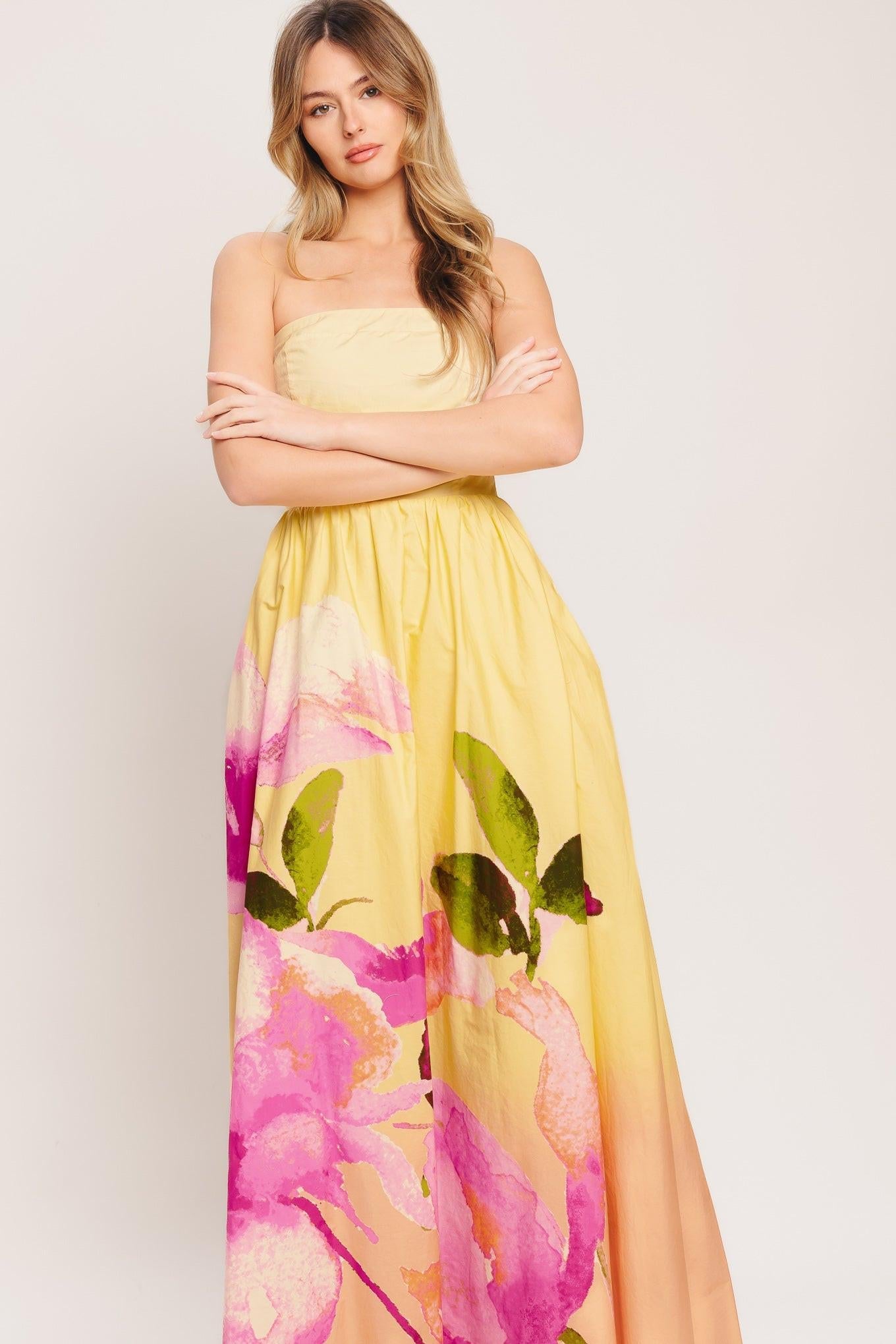 yellow and pink dress Crystals Pink & Yellow Glitter Mermaid Prom Dress