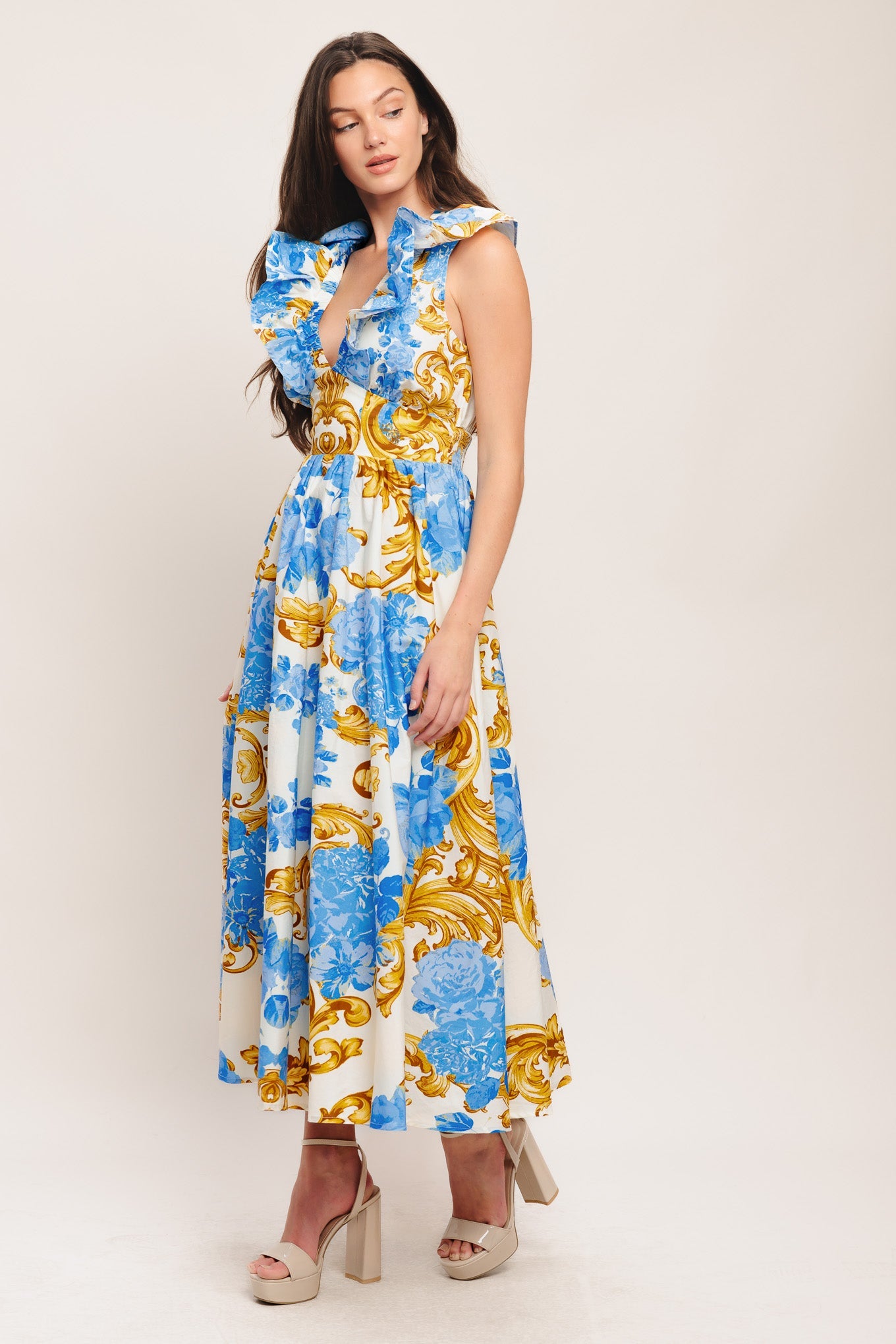 yellow and blue midi dress Sommer Dress, Blue/Yellow