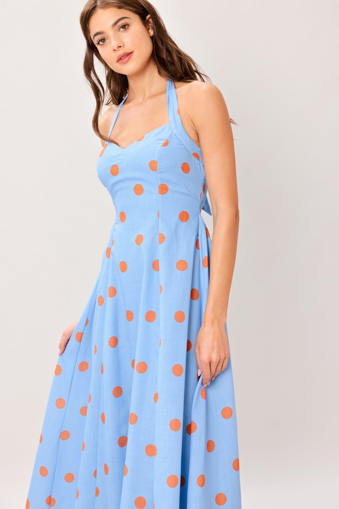 COTTON CANDY SKY DOT HALTER MIDI DRESS