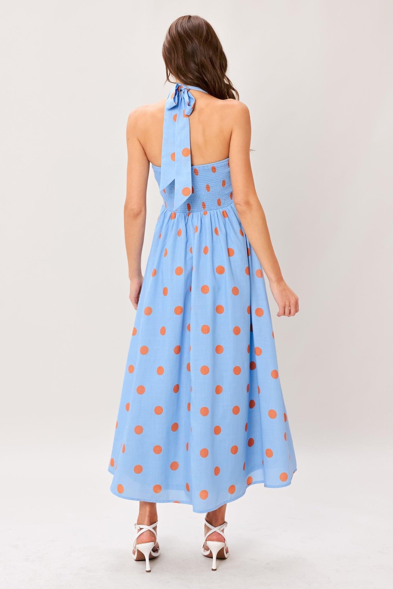 COTTON CANDY SKY DOT HALTER MIDI DRESS